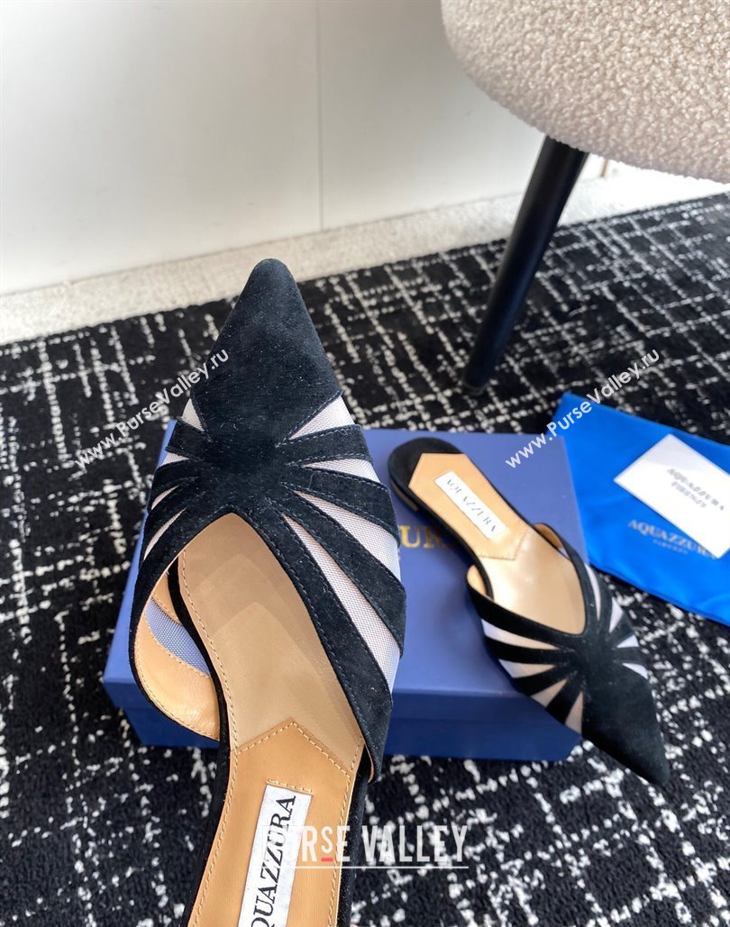 Aquazzura Heel 10cm The Spy Mule Flats In Mesh/Suede Leather Black 2024 (jincheng-24040309)