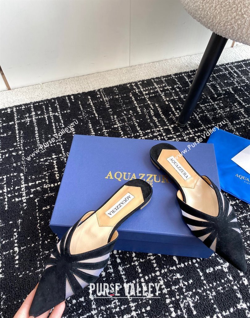 Aquazzura Heel 10cm The Spy Mule Flats In Mesh/Suede Leather Black 2024 (jincheng-24040309)