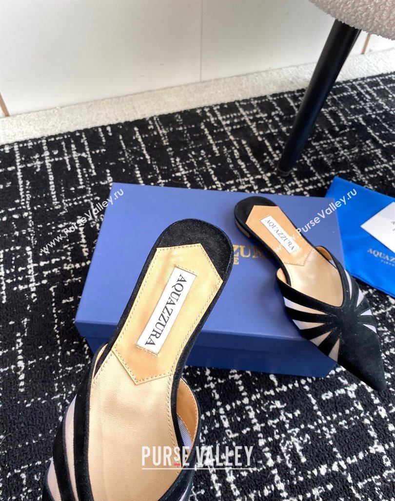 Aquazzura Heel 10cm The Spy Mule Flats In Mesh/Suede Leather Black 2024 (jincheng-24040309)