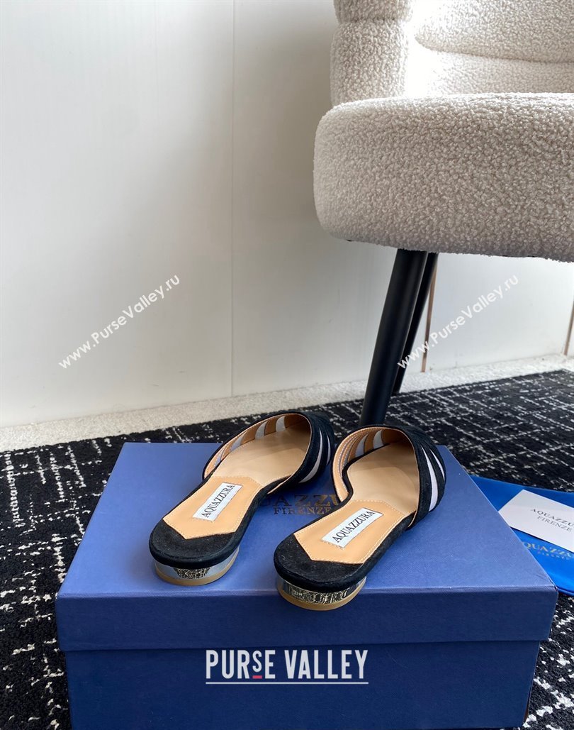 Aquazzura Heel 10cm The Spy Mule Flats In Mesh/Suede Leather Black 2024 (jincheng-24040309)
