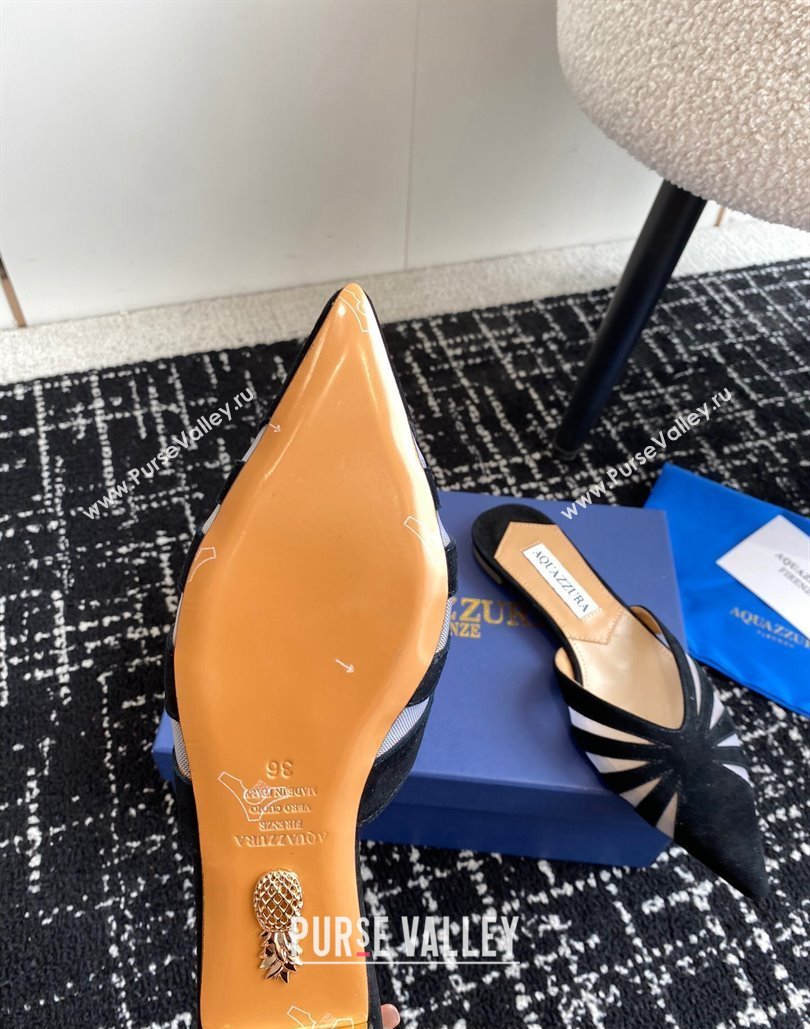 Aquazzura Heel 10cm The Spy Mule Flats In Mesh/Suede Leather Black 2024 (jincheng-24040309)