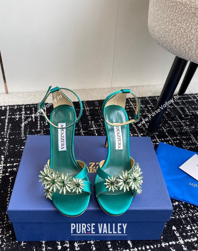 Aquazzura Heel 10cm Crystal Margarita embellished sandals Satin Green 2024 (jincheng-24040314)