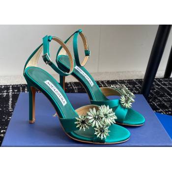 Aquazzura Heel 10cm Crystal Margarita embellished sandals Satin Green 2024 (jincheng-24040314)