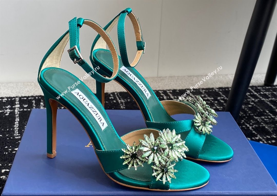 Aquazzura Heel 10cm Crystal Margarita embellished sandals Satin Green 2024 (jincheng-24040314)