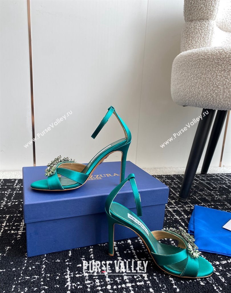 Aquazzura Heel 10cm Crystal Margarita embellished sandals Satin Green 2024 (jincheng-24040314)