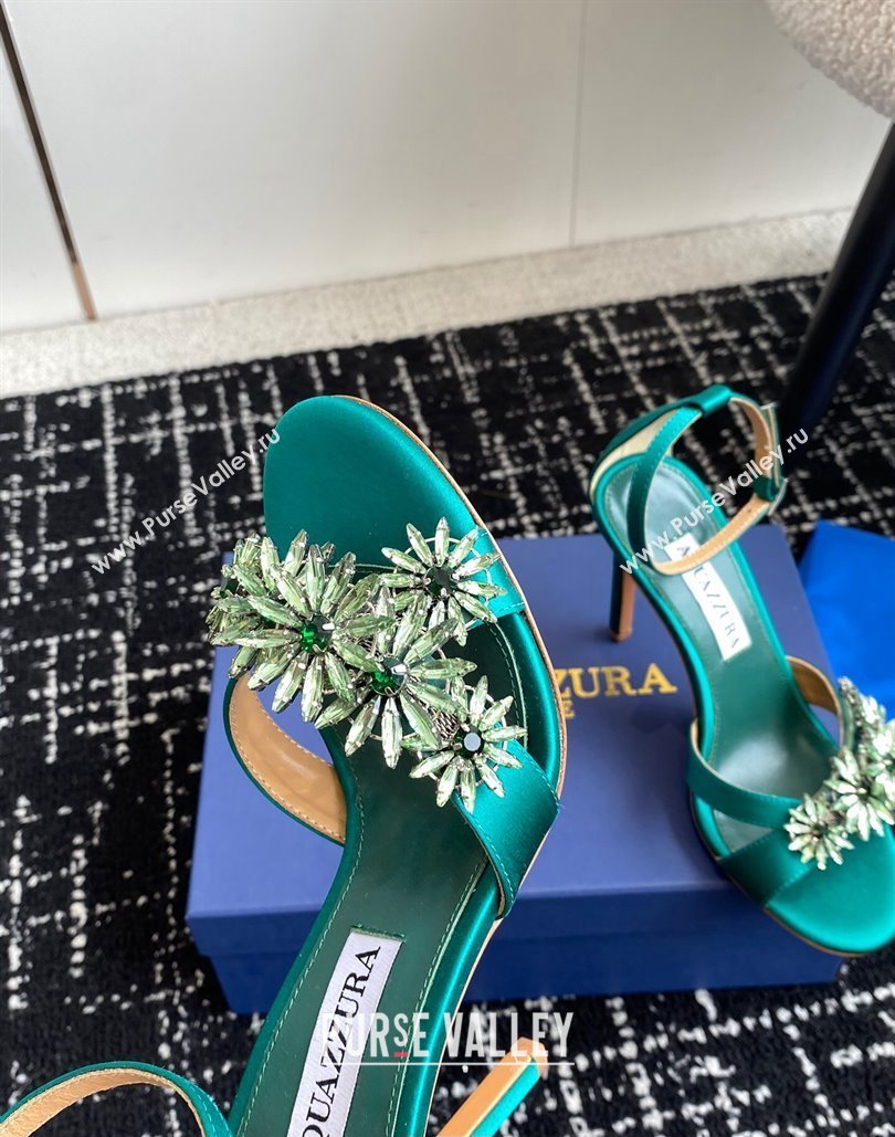 Aquazzura Heel 10cm Crystal Margarita embellished sandals Satin Green 2024 (jincheng-24040314)