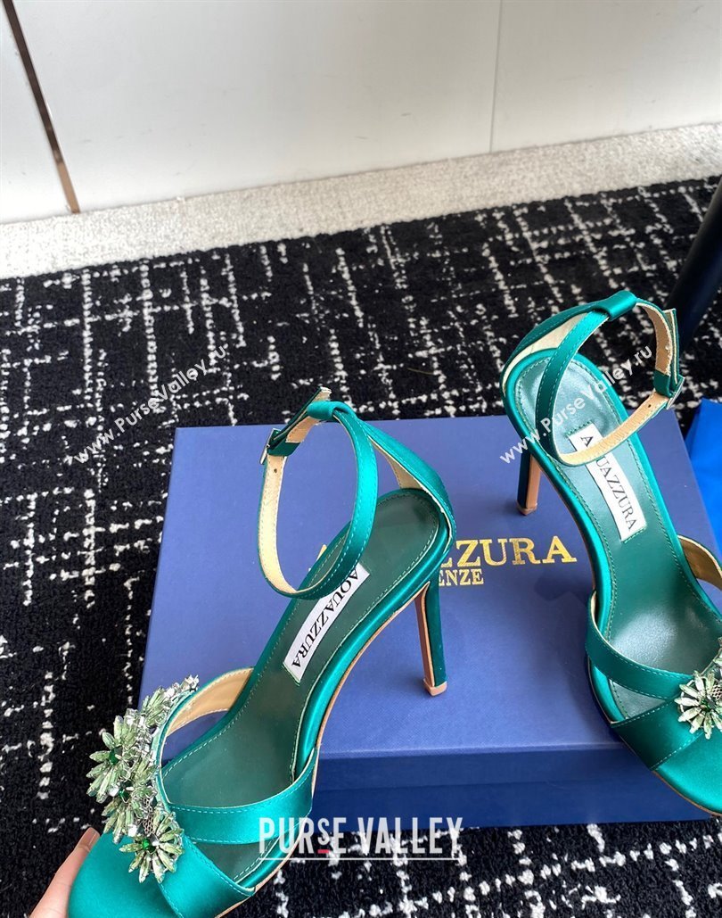 Aquazzura Heel 10cm Crystal Margarita embellished sandals Satin Green 2024 (jincheng-24040314)