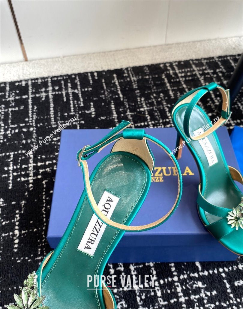 Aquazzura Heel 10cm Crystal Margarita embellished sandals Satin Green 2024 (jincheng-24040314)