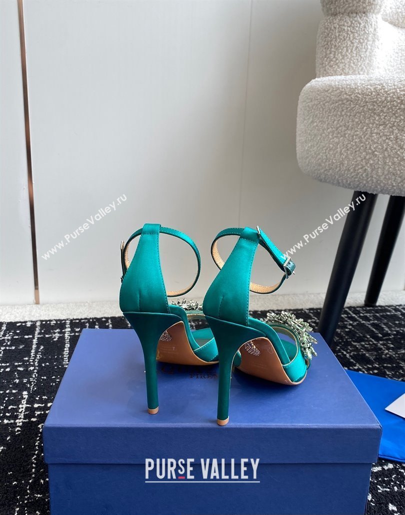 Aquazzura Heel 10cm Crystal Margarita embellished sandals Satin Green 2024 (jincheng-24040314)