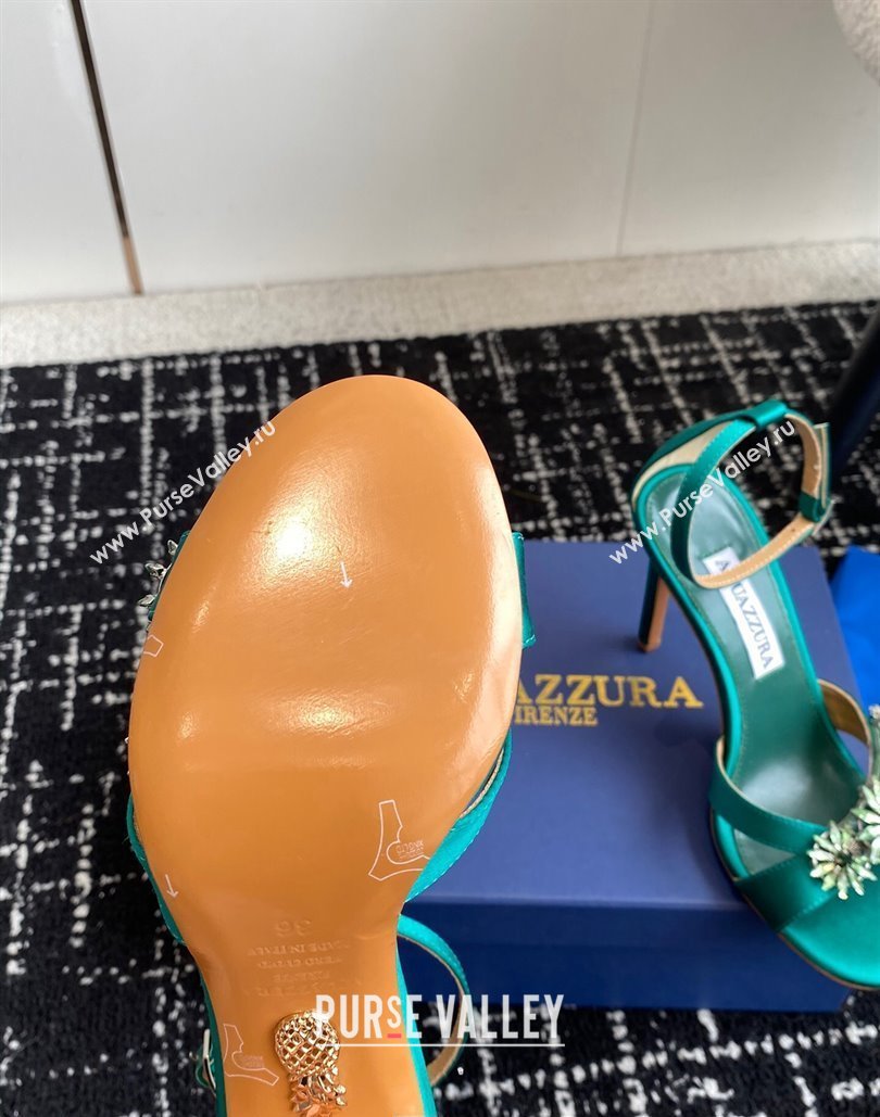 Aquazzura Heel 10cm Crystal Margarita embellished sandals Satin Green 2024 (jincheng-24040314)
