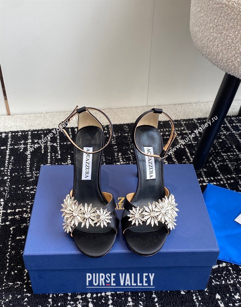 Aquazzura Heel 10cm Crystal Margarita embellished sandals Satin Black 2024 (jincheng-24040311)