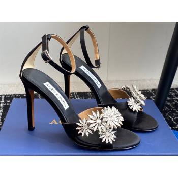 Aquazzura Heel 10cm Crystal Margarita embellished sandals Satin Black 2024 (jincheng-24040311)