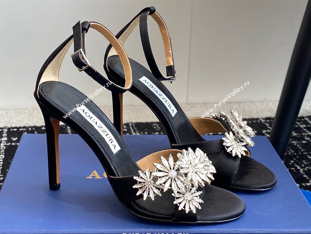 Aquazzura Heel 10cm Crystal Margarita embellished sandals Satin Black 2024 (jincheng-24040311)