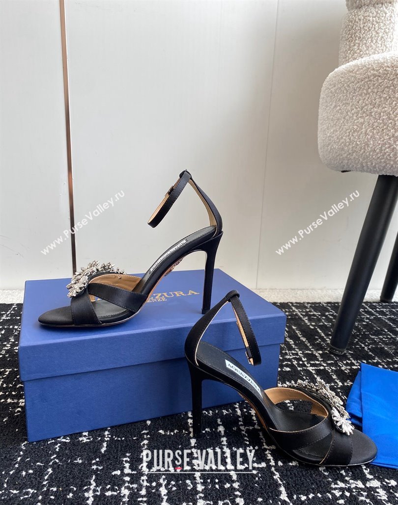 Aquazzura Heel 10cm Crystal Margarita embellished sandals Satin Black 2024 (jincheng-24040311)