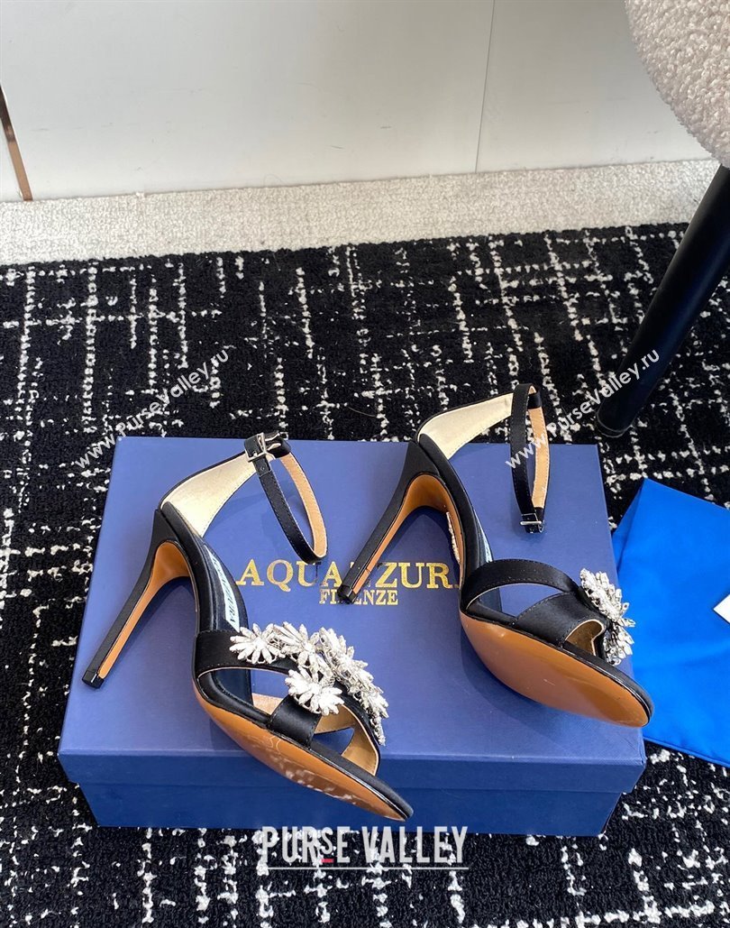 Aquazzura Heel 10cm Crystal Margarita embellished sandals Satin Black 2024 (jincheng-24040311)