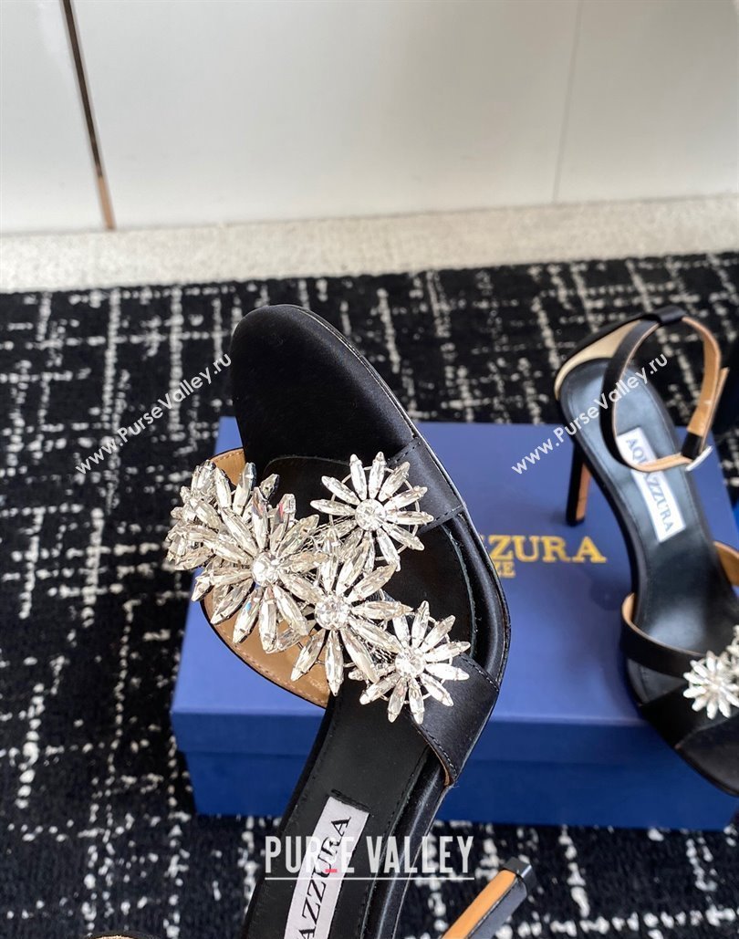 Aquazzura Heel 10cm Crystal Margarita embellished sandals Satin Black 2024 (jincheng-24040311)