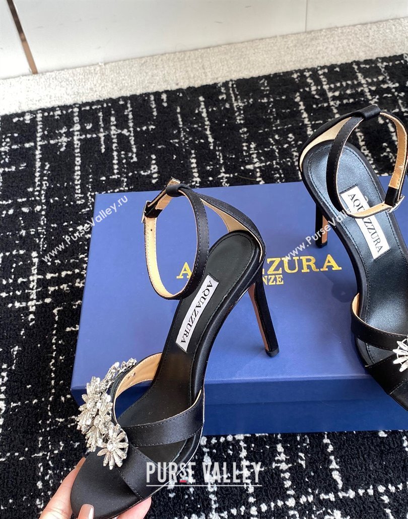 Aquazzura Heel 10cm Crystal Margarita embellished sandals Satin Black 2024 (jincheng-24040311)