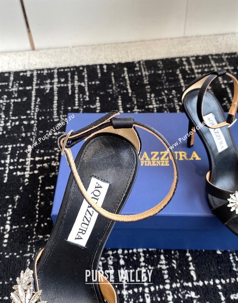 Aquazzura Heel 10cm Crystal Margarita embellished sandals Satin Black 2024 (jincheng-24040311)