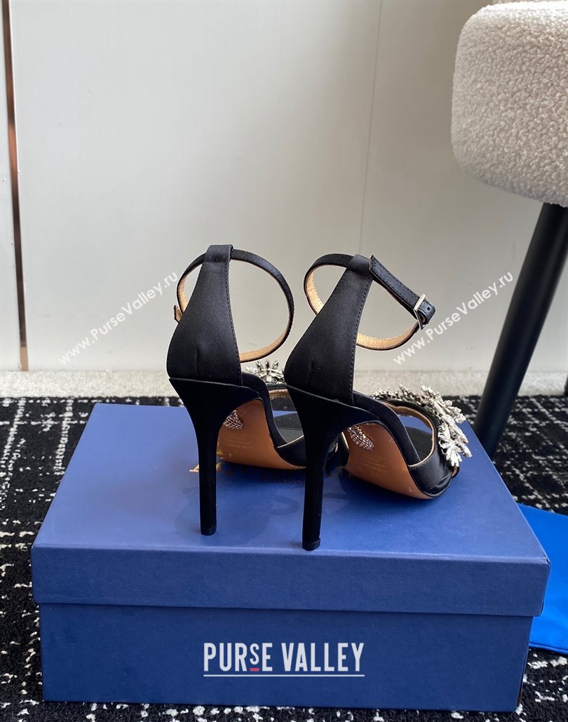 Aquazzura Heel 10cm Crystal Margarita embellished sandals Satin Black 2024 (jincheng-24040311)