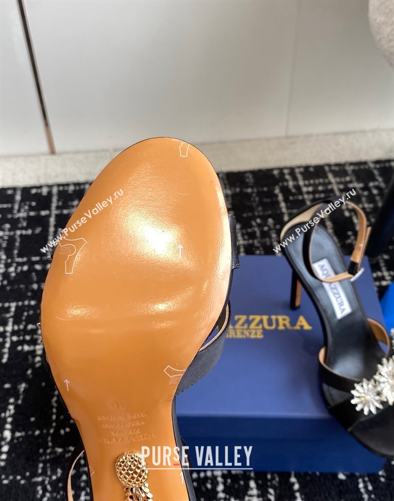 Aquazzura Heel 10cm Crystal Margarita embellished sandals Satin Black 2024 (jincheng-24040311)