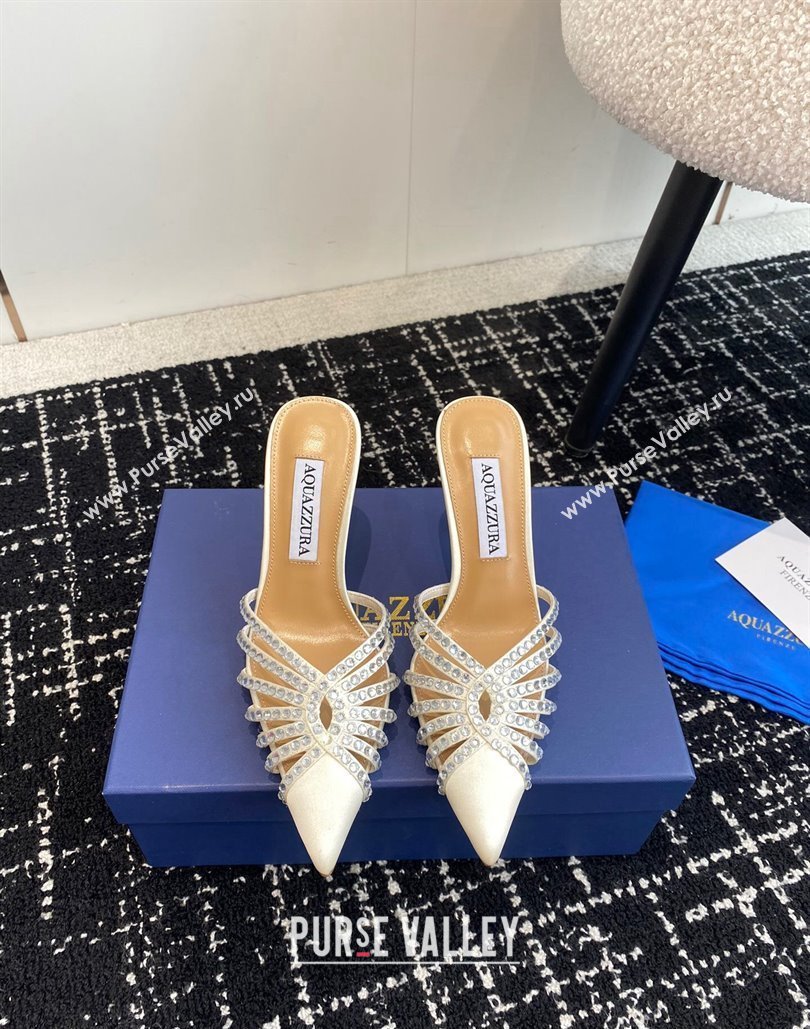 Aquazzura Heel 10cm Flow Mules Satin White 2024 (jincheng-24040319)