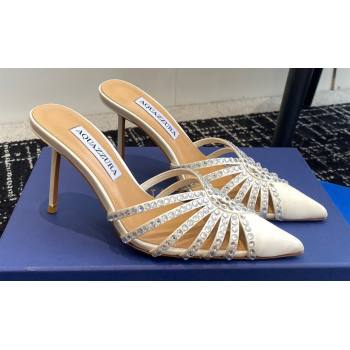 Aquazzura Heel 10cm Flow Mules Satin White 2024 (jincheng-24040319)