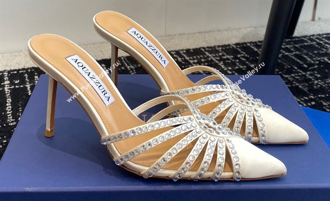 Aquazzura Heel 10cm Flow Mules Satin White 2024 (jincheng-24040319)