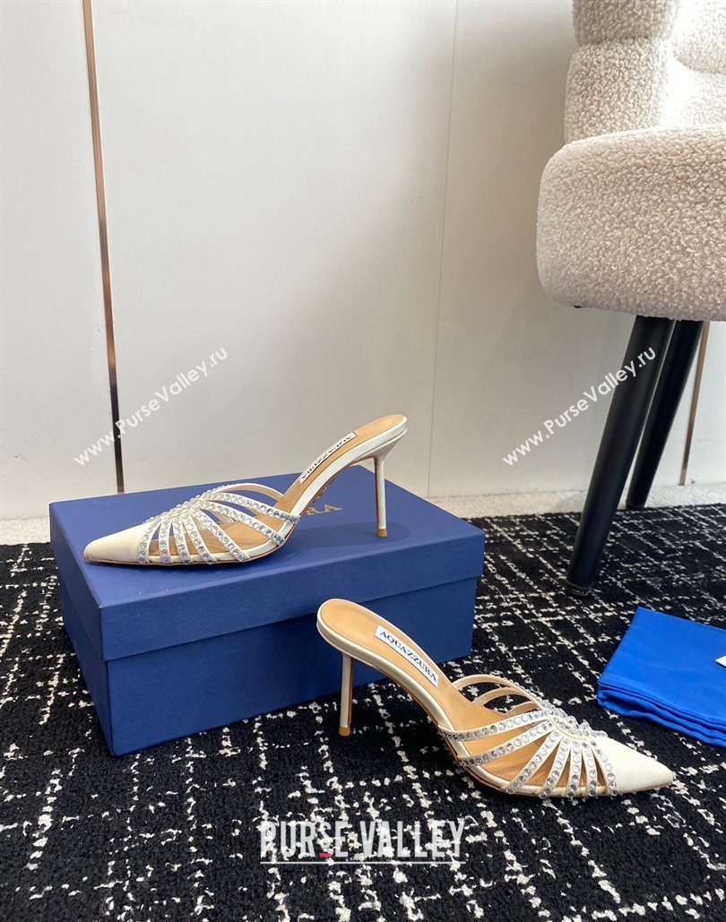 Aquazzura Heel 10cm Flow Mules Satin White 2024 (jincheng-24040319)