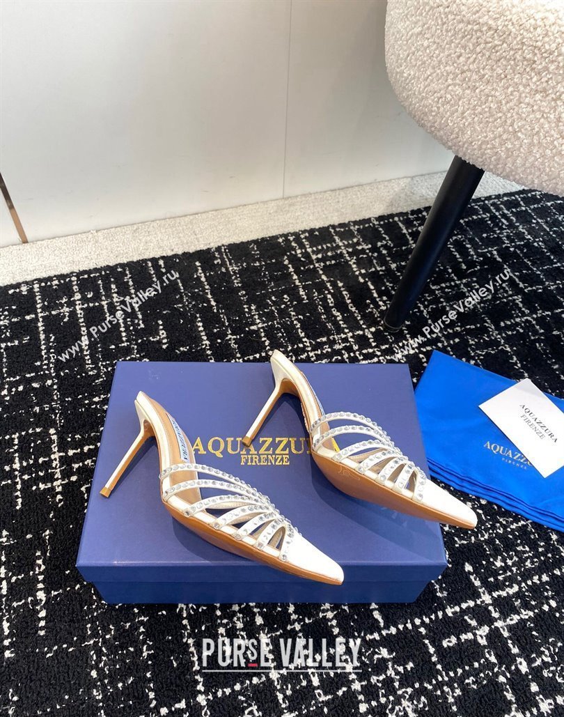 Aquazzura Heel 10cm Flow Mules Satin White 2024 (jincheng-24040319)