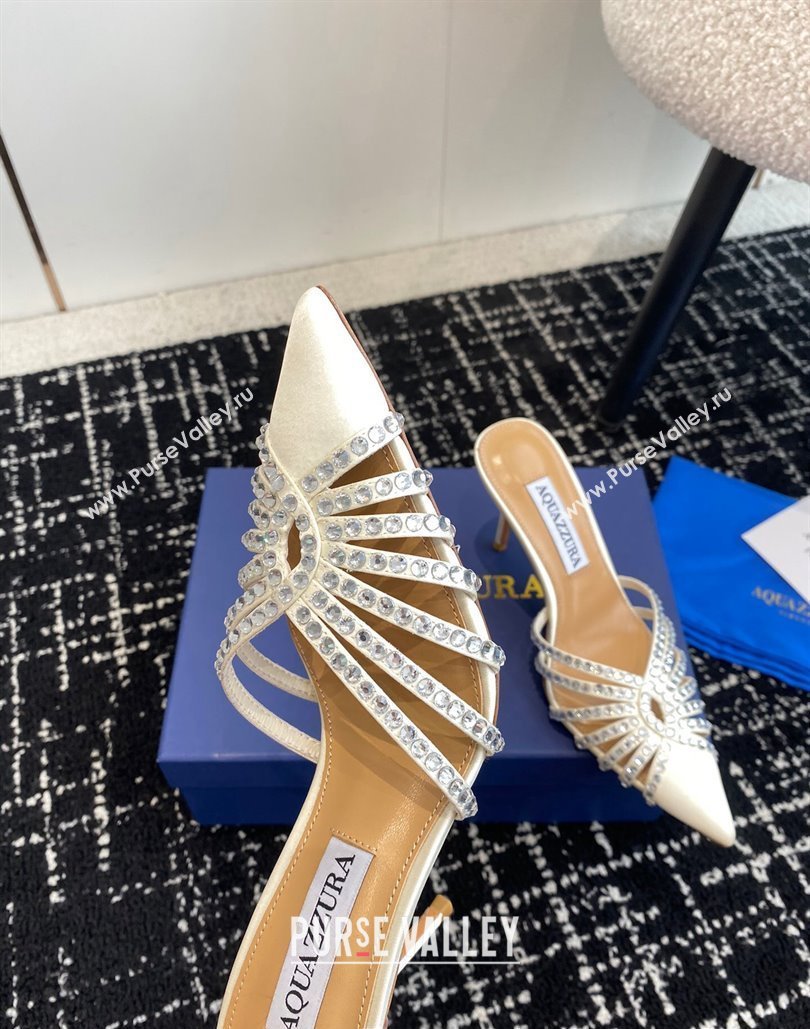 Aquazzura Heel 10cm Flow Mules Satin White 2024 (jincheng-24040319)