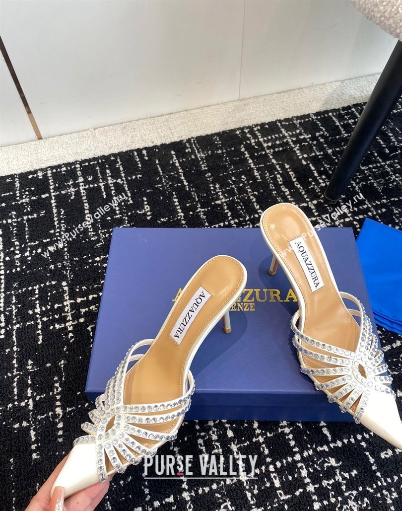 Aquazzura Heel 10cm Flow Mules Satin White 2024 (jincheng-24040319)