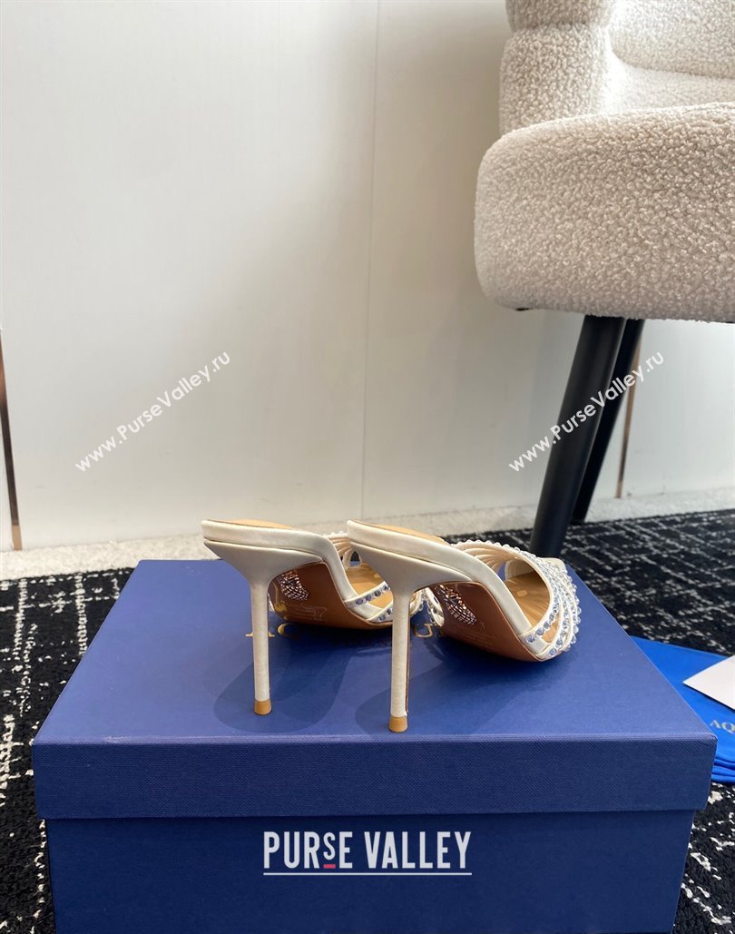 Aquazzura Heel 10cm Flow Mules Satin White 2024 (jincheng-24040319)