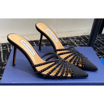 Aquazzura Heel 10cm Flow Mules Suede Black 2024 (jincheng-24040318)