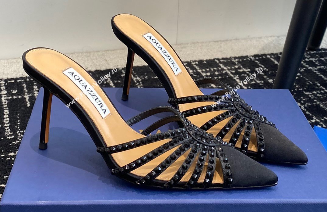 Aquazzura Heel 10cm Flow Mules Suede Black 2024 (jincheng-24040318)