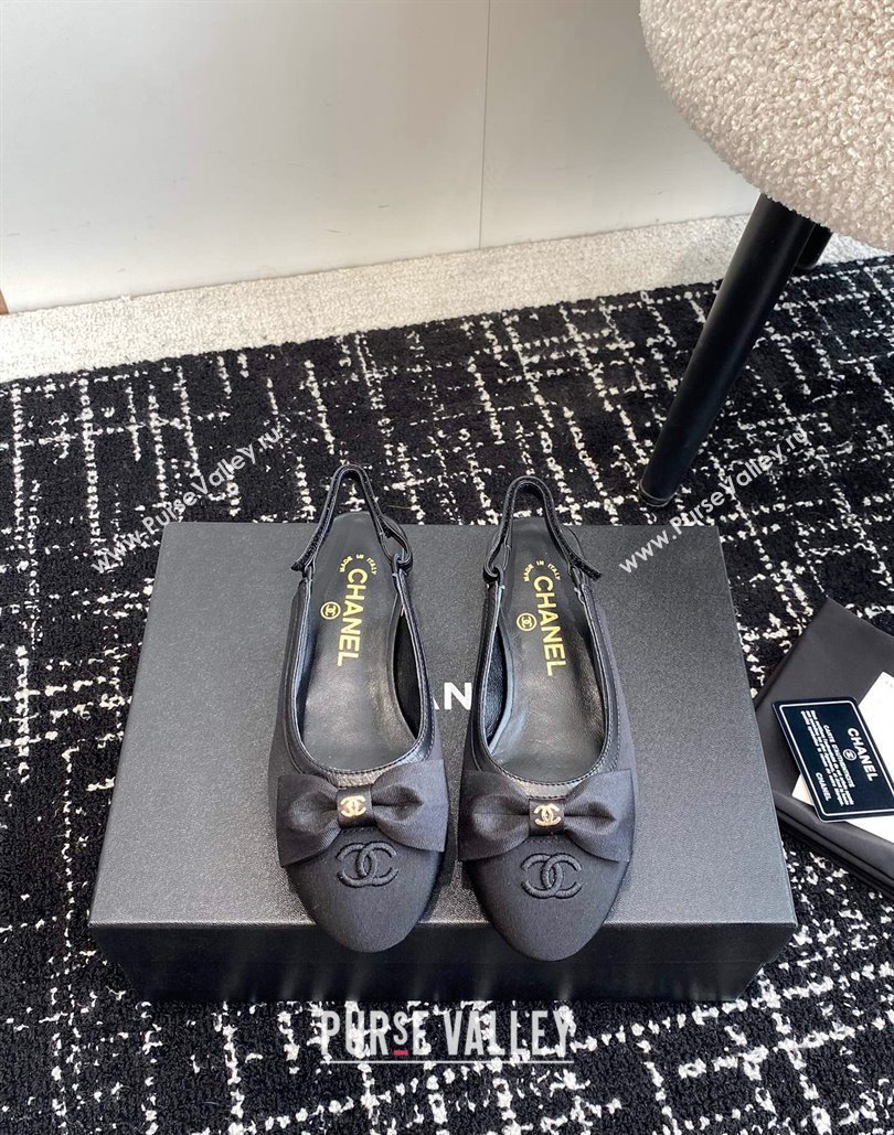 Chanel Fabric, Lambskin Grosgrain Slingbacks G45689 Black 2024 (jincheng-24040204)