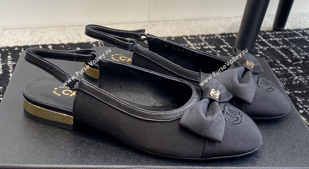 Chanel Fabric, Lambskin Grosgrain Slingbacks G45689 Black 2024 (jincheng-24040204)