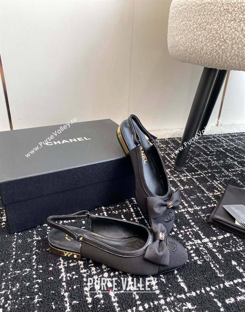 Chanel Fabric, Lambskin Grosgrain Slingbacks G45689 Black 2024 (jincheng-24040204)