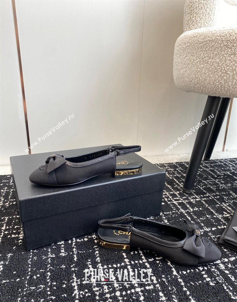 Chanel Fabric, Lambskin Grosgrain Slingbacks G45689 Black 2024 (jincheng-24040204)