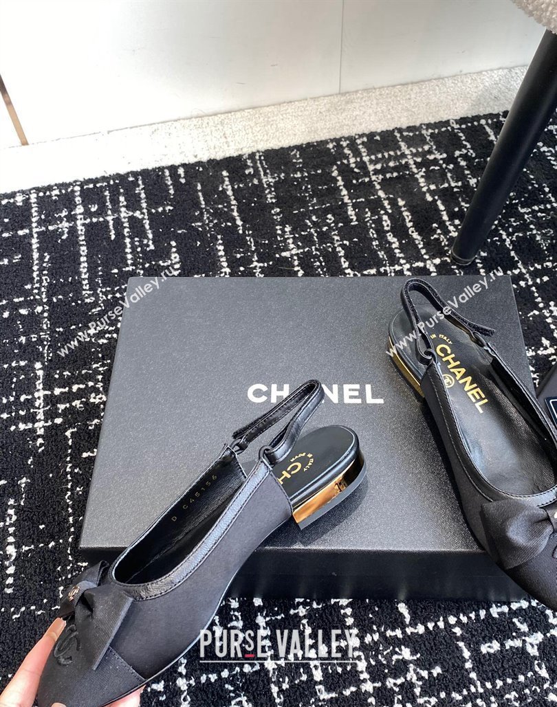 Chanel Fabric, Lambskin Grosgrain Slingbacks G45689 Black 2024 (jincheng-24040204)