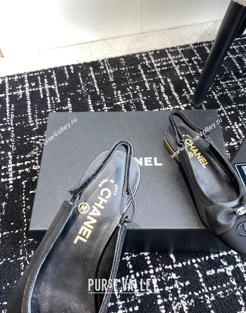Chanel Fabric, Lambskin Grosgrain Slingbacks G45689 Black 2024 (jincheng-24040204)