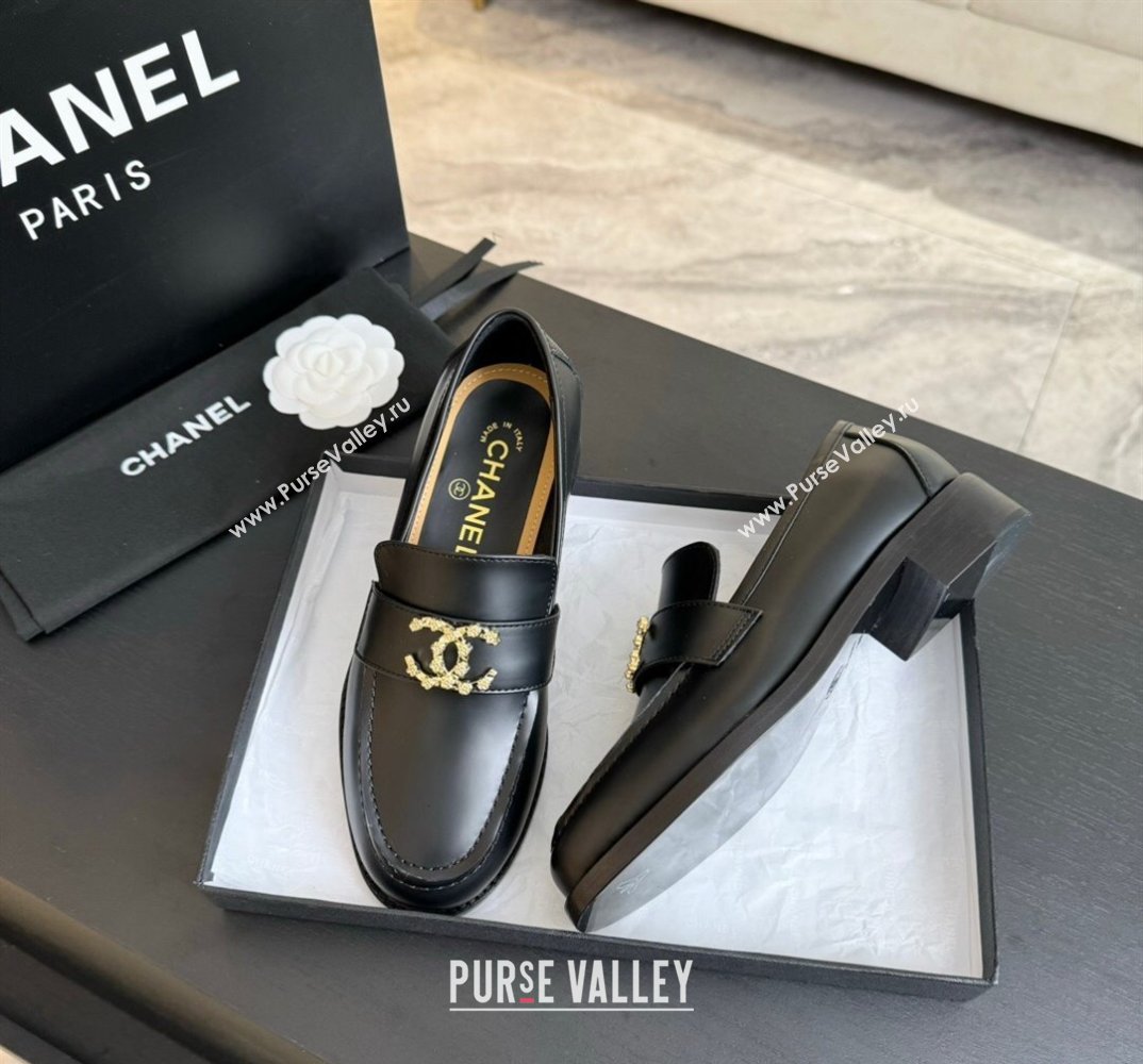 Chanel Calfskin Metal CC Logo Moccasins G45663 Black 2024 (kaola-24040201)