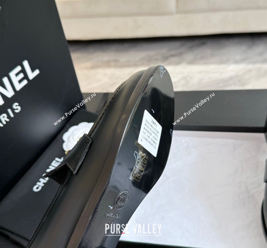 Chanel Calfskin Metal CC Logo Moccasins G45663 Black 2024 (kaola-24040201)