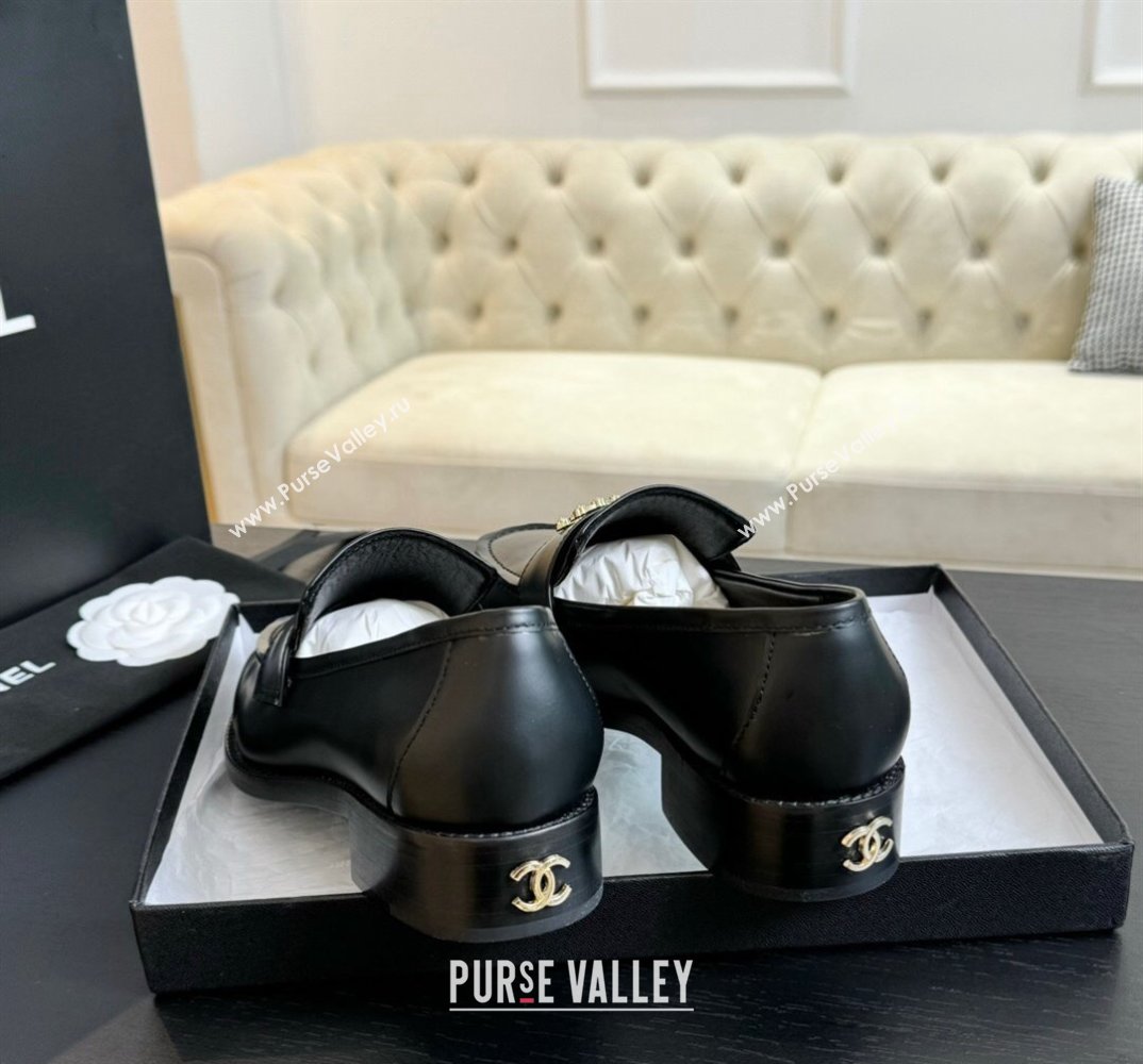Chanel Calfskin Metal CC Logo Moccasins G45663 Black 2024 (kaola-24040201)