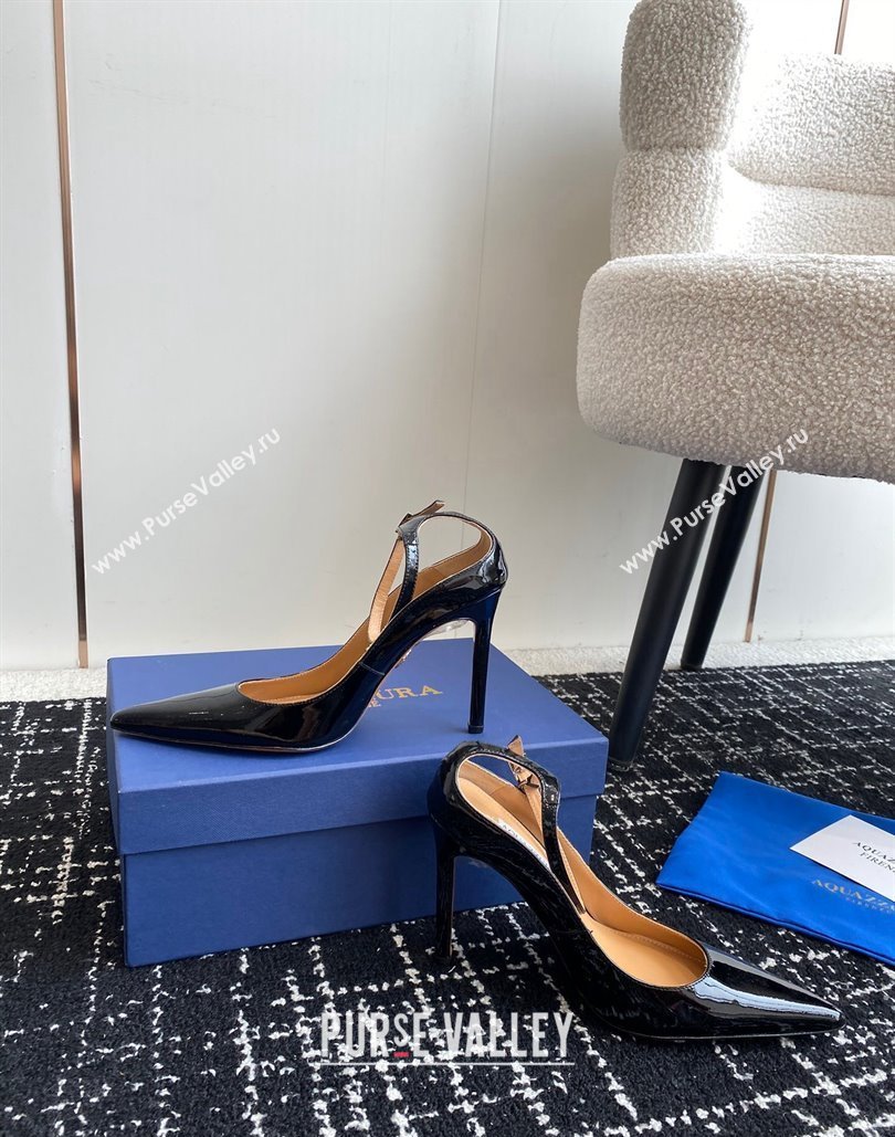 Aquazzura Heel 10cm Love Affair Pumps in Patent Leather Black 2024 (jincheng-24040325)