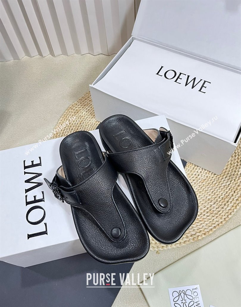 Loewe Ease toe post Women/Men sandals in goatskin Black 2024 (modeng-24040746)