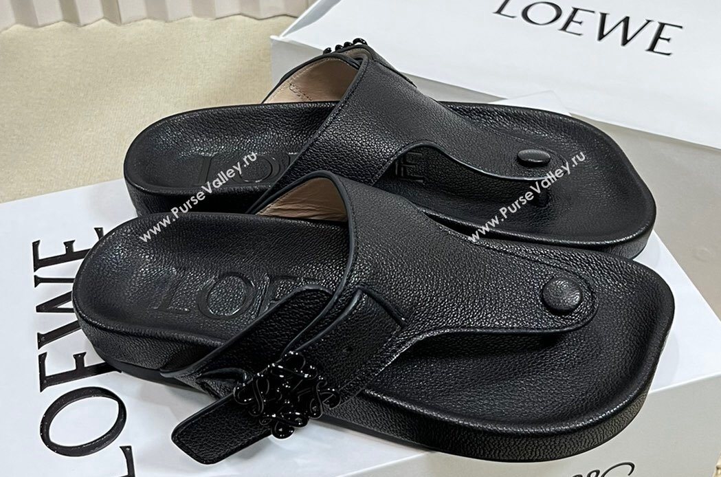 Loewe Ease toe post Women/Men sandals in goatskin Black 2024 (modeng-24040746)