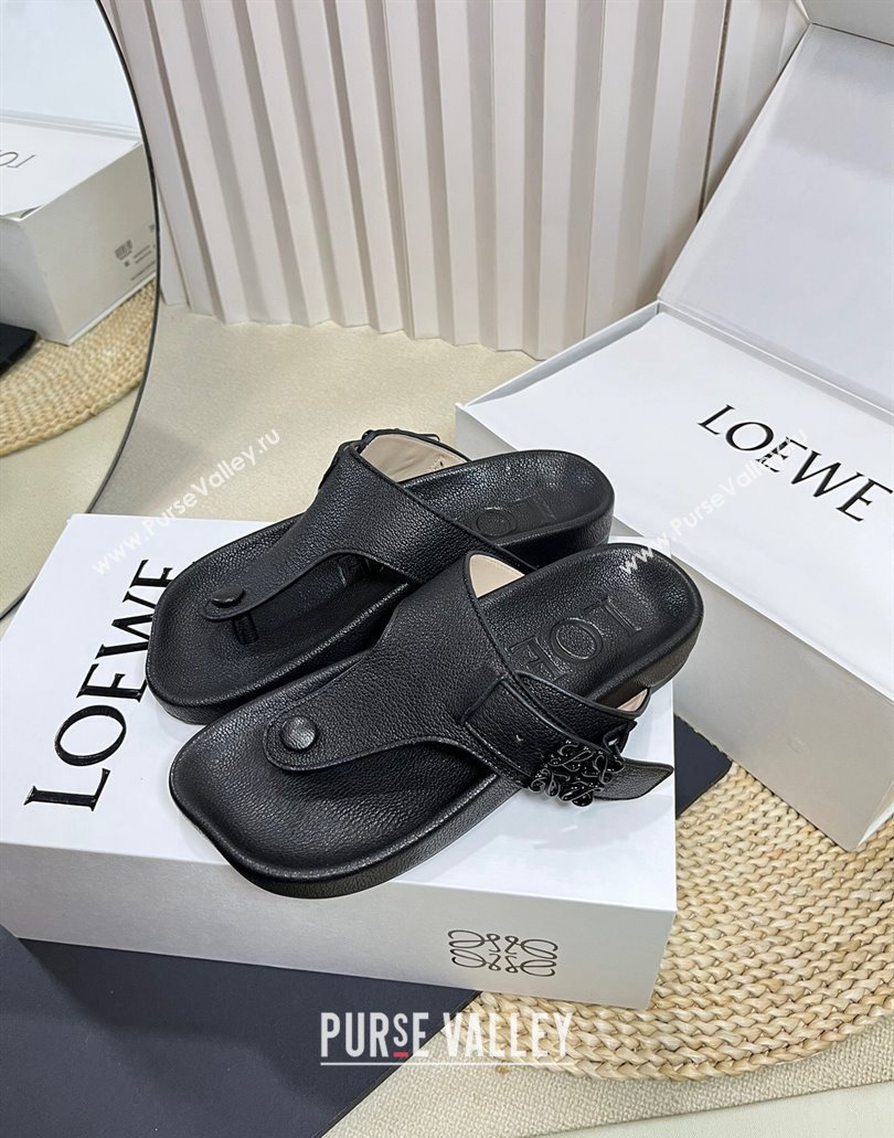 Loewe Ease toe post Women/Men sandals in goatskin Black 2024 (modeng-24040746)