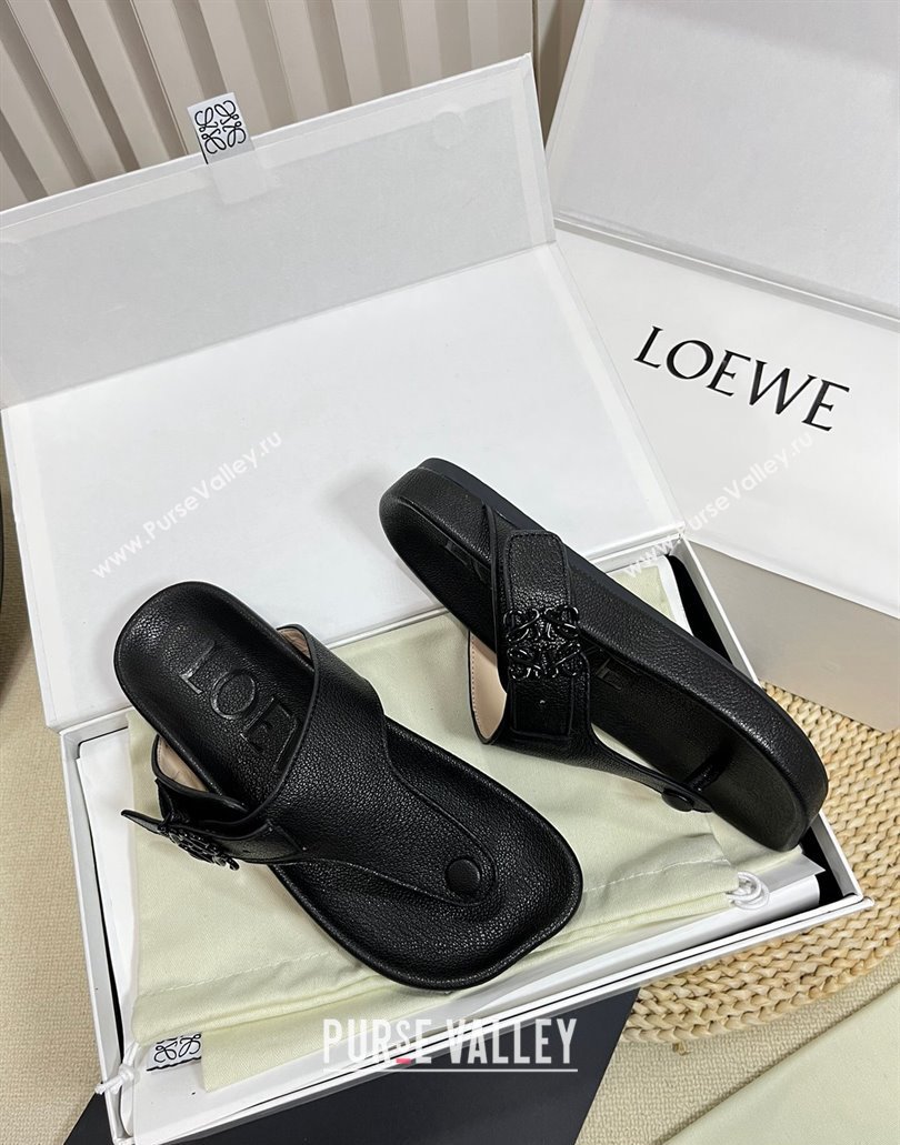 Loewe Ease toe post Women/Men sandals in goatskin Black 2024 (modeng-24040746)