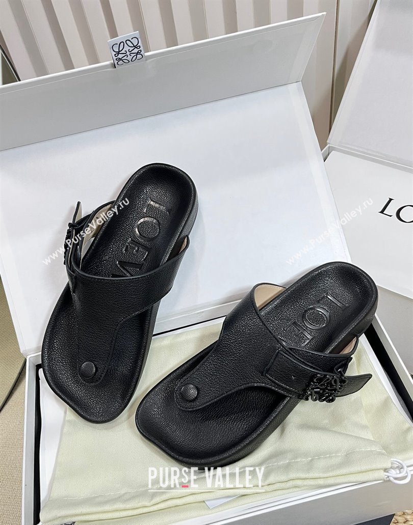 Loewe Ease toe post Women/Men sandals in goatskin Black 2024 (modeng-24040746)