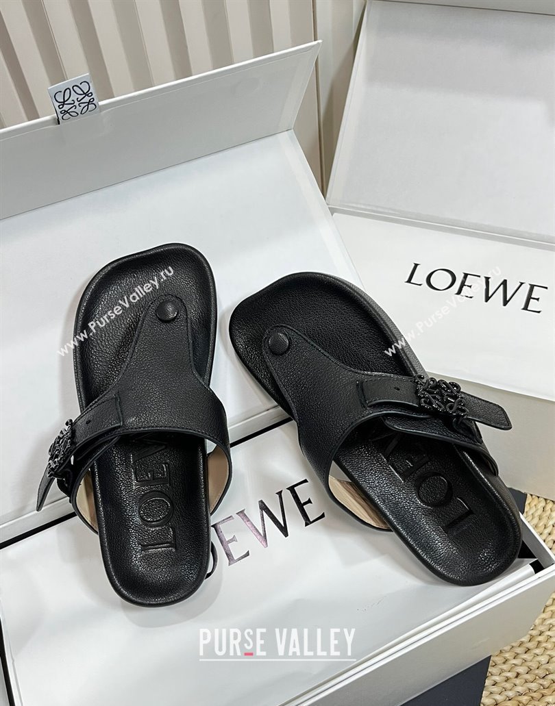 Loewe Ease toe post Women/Men sandals in goatskin Black 2024 (modeng-24040746)